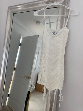 Princess Polly Cream Ruched Lace-Detail Mini Slip Dress